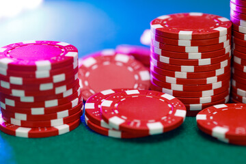 Stacks of playing chips on casino table