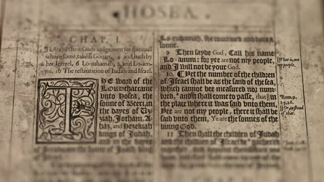 The Book of Hosea - Slider Shot, Old Paper Bible, King James Bible