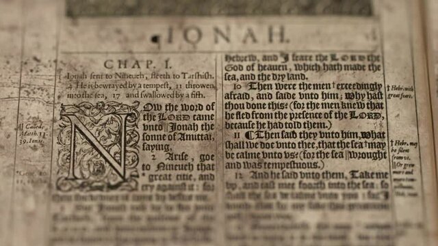 The Book of Jonah - Slider Shot, Old Paper Bible, King James Bible