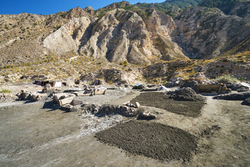 Fototapeta na wymiar Salt mining field in the mountains of Dagestan, Russia