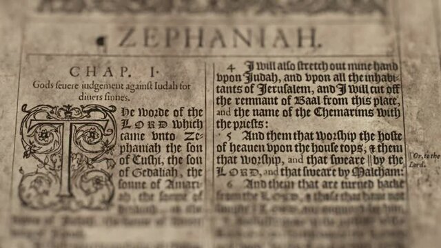 The Book of Zephaniah - Slider Shot, Old Paper Bible, King James Bible