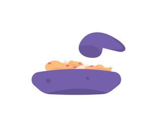 an illustration of mortar and pestle used to make ayam geprek, a food from indonesia. pounding fried chicken and mixed with chili sauce. flat style. vector design