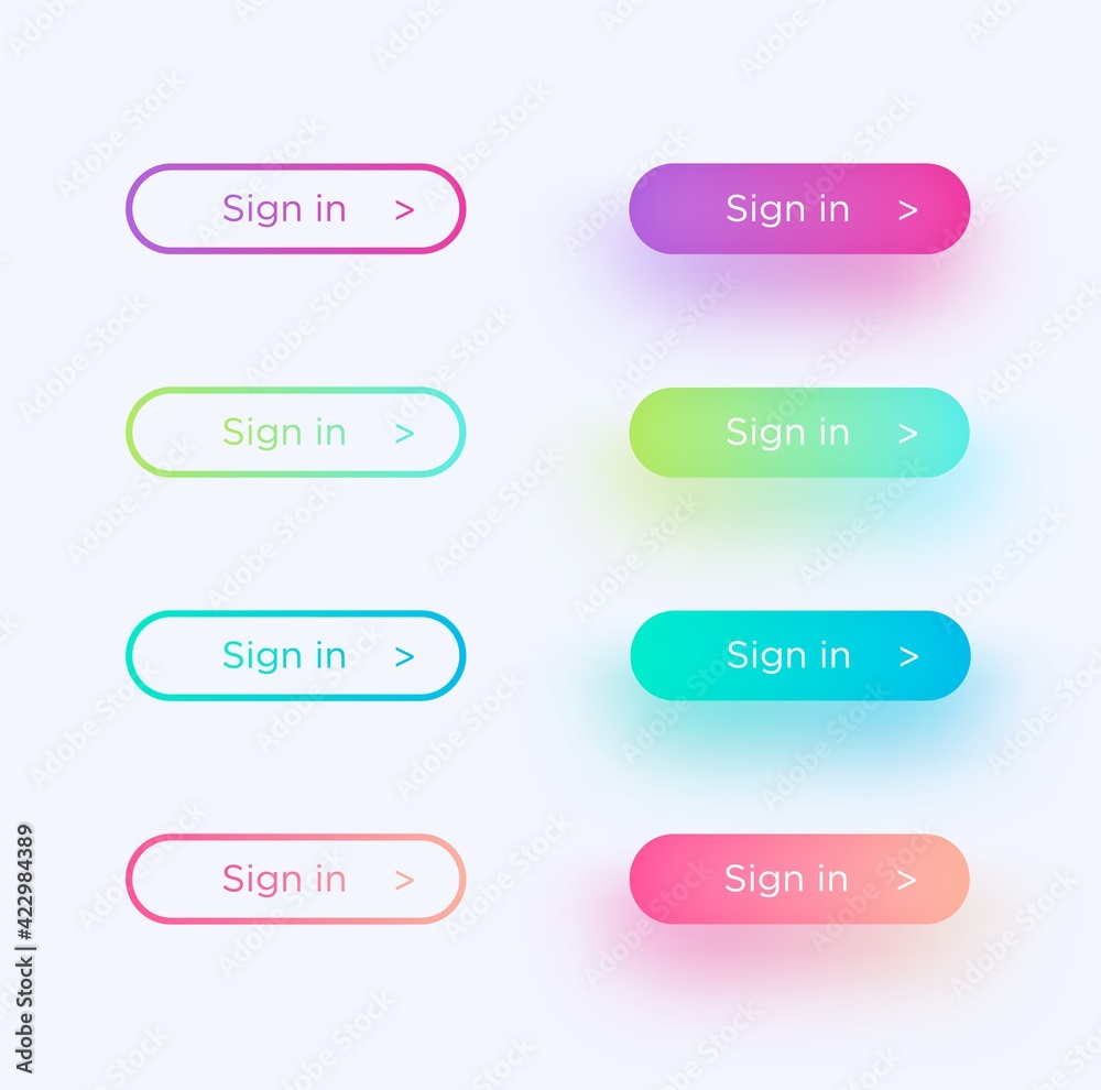 Wall mural set of vector modern material style buttons with shadows. different gradient colors