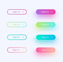 Set of vector modern material style buttons with shadows. Different gradient colors