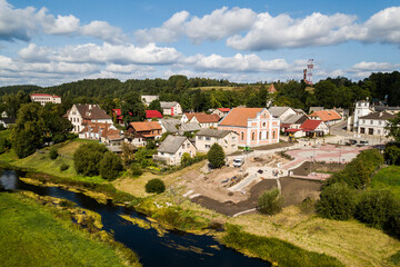 Fototapeta premium Aerial view of town Sabile and river Abava, Latvia.