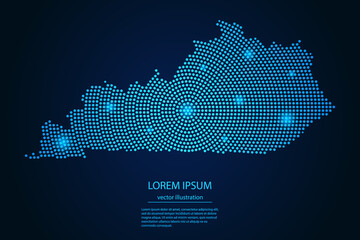 Abstract image Kentucky map from point blue and glowing stars on a dark background. vector illustration.  - obrazy, fototapety, plakaty