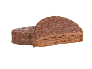 Brown chocolate sandwich cookies isolated on the white background