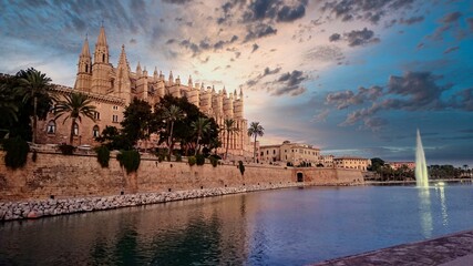 Stunning afternoon at the Cathedral of Palma de Mallorca in Mallorca, Balearic islands