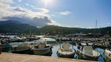 Boats in the port of Soller in Mallorca