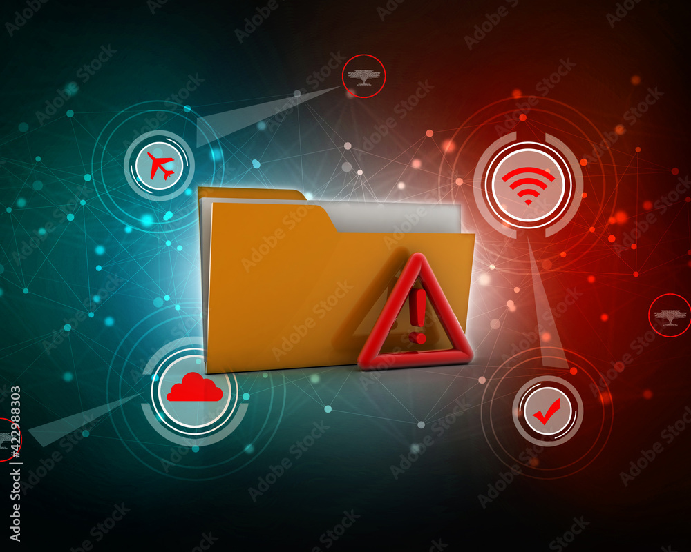 Poster 3d rendering file folder with exclamation mark