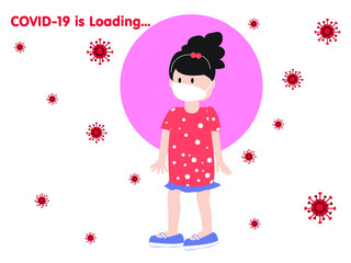 Vector Illustration of Coronavirus, Covid 19, Helath Care Concept from Virus, Face Mask Child