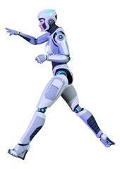 3D Rendering Female Robot on White