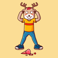 the mascot of the reindeer with the fallen ice cream