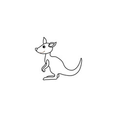 Cute cartoon kangaroo, wild kid animal vector illustration isolated on background, decorative mammal line art for character design, mascot wallaroo, zoo alphabet, greeting card, children invitation