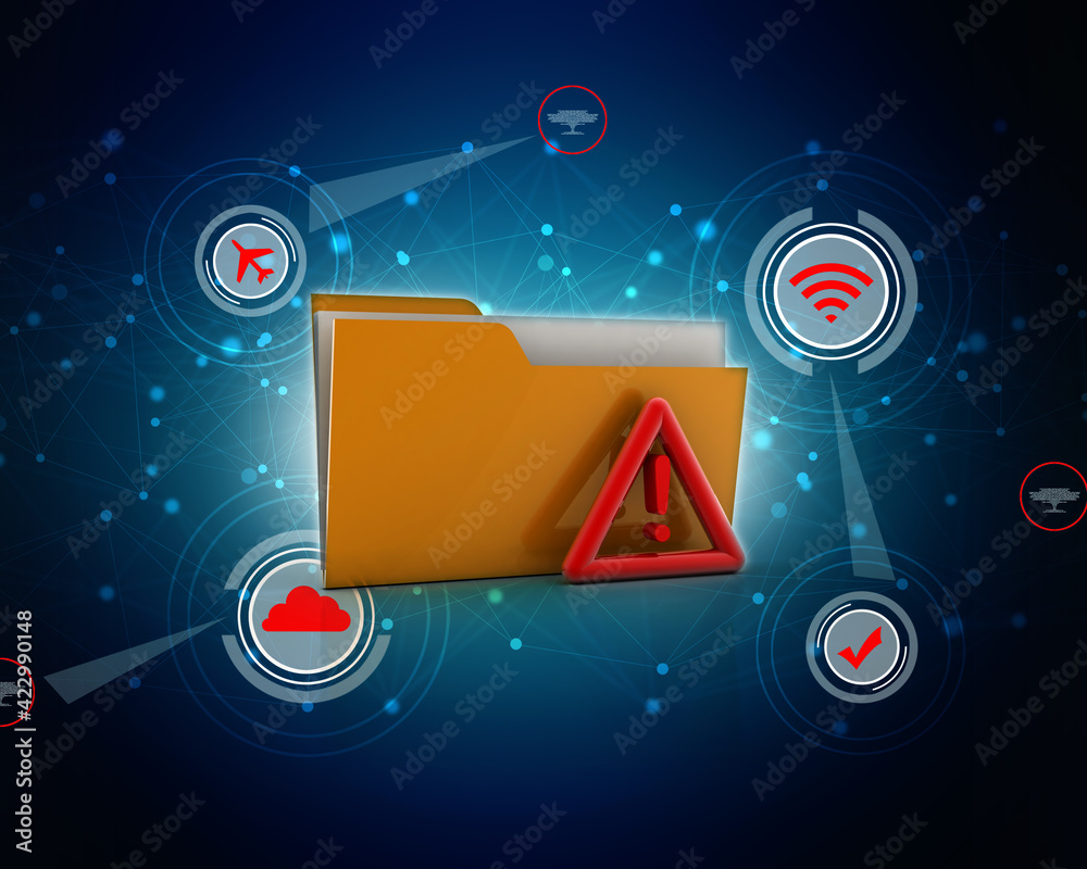 Poster 3d rendering file folder with exclamation mark
