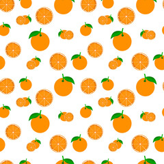 Bright background with oranges. Orange fruit. Orange pattern for wallpaper, design. Vector illustration.
