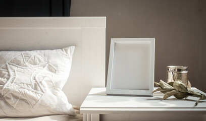 Fototapeta premium white portrait frame mockups, Scandinavian interior neutral color palette.
