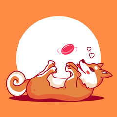 cartoon shiba inu dog is playing. premium vector design