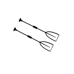Boat oars, kayak oar outline vector. Pair of canoe paddle drawing. Rowing oars, water sports, fishing. Raft canoeing elements isolated on white background. 