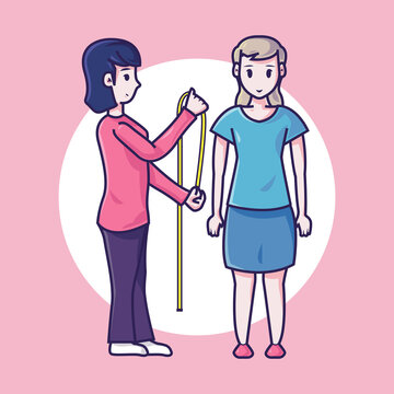 woman getting measured, pink background clip art preview
