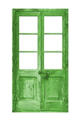 Obraz premium Old green vintage wooden door isolated on a white background