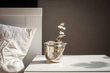 dried flowers in scandinavian interior  bedroom