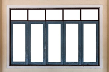 Old blue wooden window frames isolated on a black background
