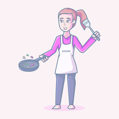 wife house is cooking. cartoon illustration