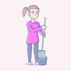 wife house is mop. cartoon vector