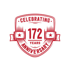 172 years anniversary celebration shield design template. 172nd anniversary logo. Vector and illustration. 