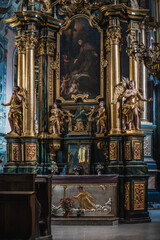 LVIV, UKRAINE - March 2021: Interior of The Bernardine church and monastery, today the Greek...