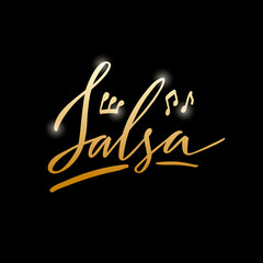 Vector illustration of salsa isolated word for banner, poster, business card, dancing club advertisement, signage design. Creative handwritten text for the internet or print
