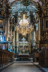 LVIV, UKRAINE - March 2021: Interior of The Bernardine church and monastery, today the Greek Catholic church of St. Andrew.