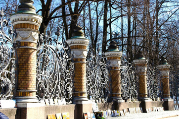 Fototapeta na wymiar Grid of the Mikhailovsky Garden in Saint Petersburg, Russia