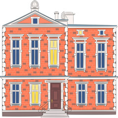 Fototapeta premium A beautiful two-storey brick house with pipes on the roof.