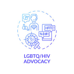 LGBTQ and HIV advocacy concept icon. Legal services types. Legal representation to people living with health issues idea thin line illustration. Vector isolated outline RGB color drawing
