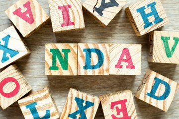 Alphabet letter block in word NDA (Abbreviation of Non disclosure agreement) with another on wood...