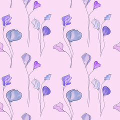 Watercolor floral seamless pattern, small pink and lilac flowers on a solid background.