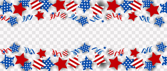 USA Independence Day banner template American flag balloons decor. 4th of July celebration poster template. Vector illustration