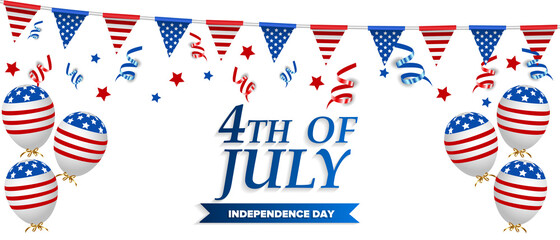 Fototapeta premium USA Independence Day banner template American flag balloons decor. 4th of July celebration poster template. Vector illustration