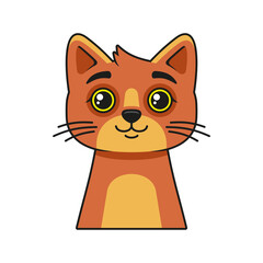 Cute Cat Face Icon. Cartoon Style on White Background Vector