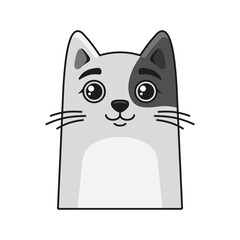 Cute Cat Face Icon. Cartoon Style on White Background Vector