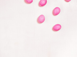 Easter eggs on white background. Easter concept. Top view.