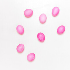 Easter eggs on white background. Easter concept. Top view.