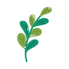 Vector illustration of a green twig with streaks. Cute cartoon plant isolated on white background