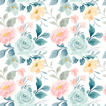 Seamless pattern of watercolor rose flowers