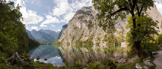 Fototapeta na wymiar Panorama view of lake Obersee in Bavaria, Germany