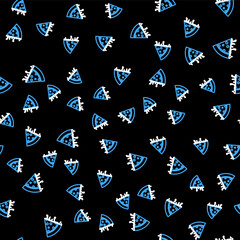 Line Slice of pizza icon isolated seamless pattern on black background. Vector