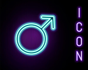 Glowing neon line Male gender symbol icon isolated on black background. Colorful outline concept. Vector