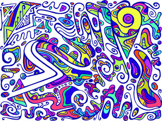 Abstract juicy psychedelic colorful surreal doodle pattern.